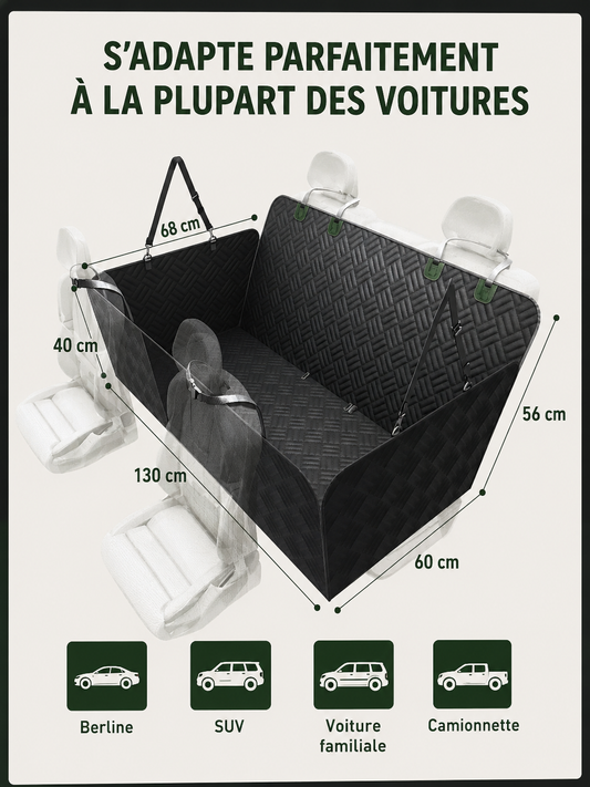Dimensions de la housse de protection voiture pour chien compatible avec la plupart des véhicules