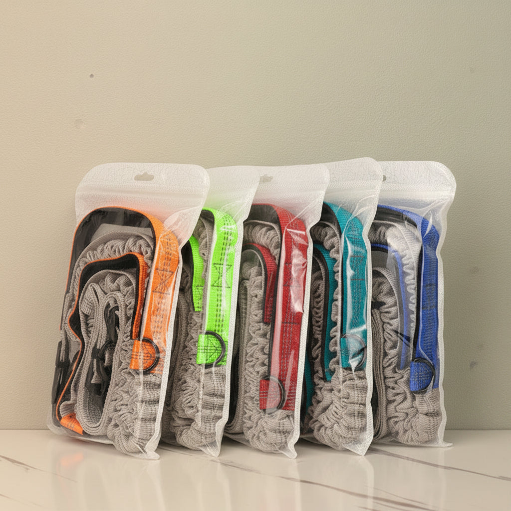 Les différents coloris disponibles de la laisse de course mains libres KAIRO Pets pour chien.